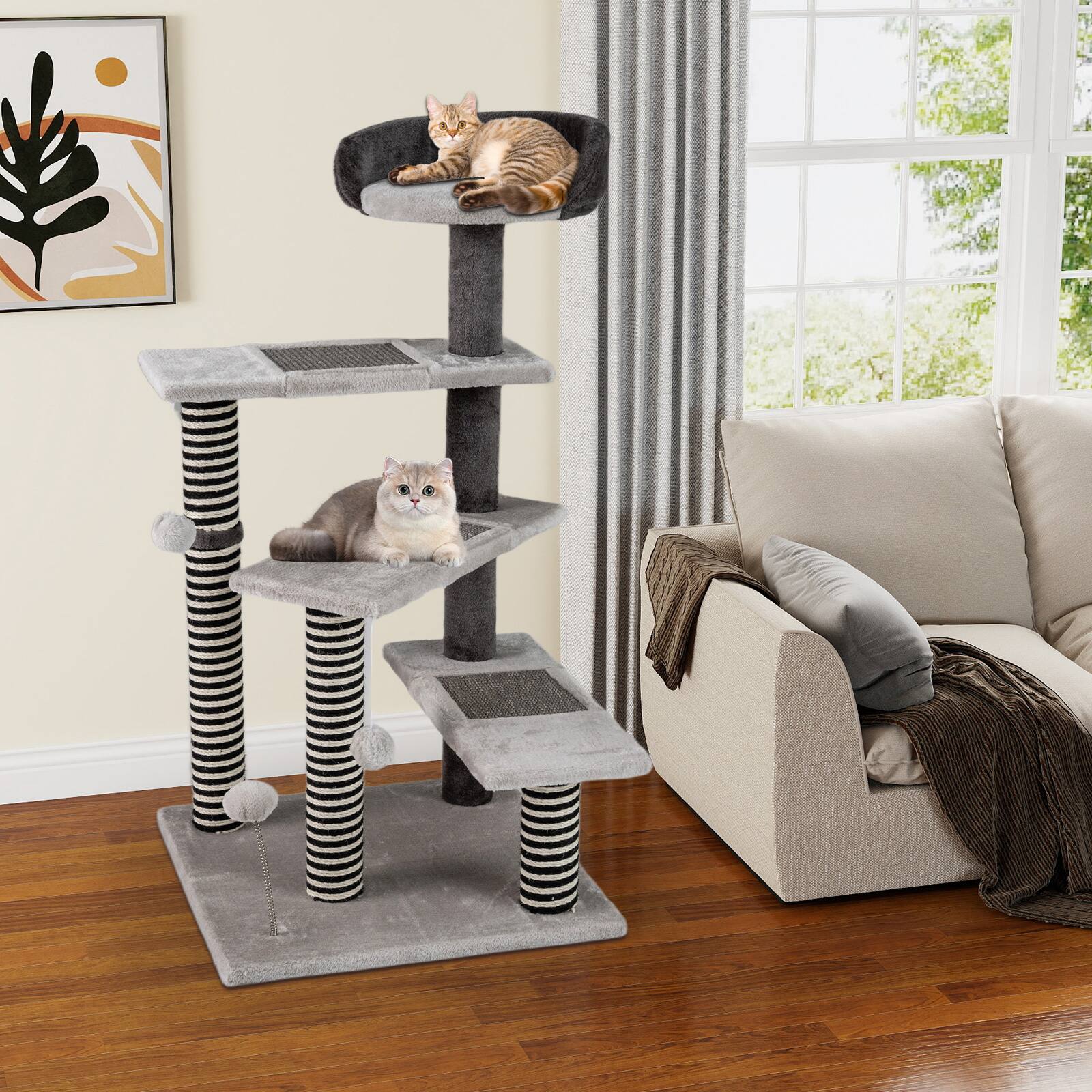 Alt View 1. Gymax - Gymax 2-in-1 Cat Tree Tower Pet Steps w/ Scratching Posts Hanging Toy Ball Perch - GYM19082.