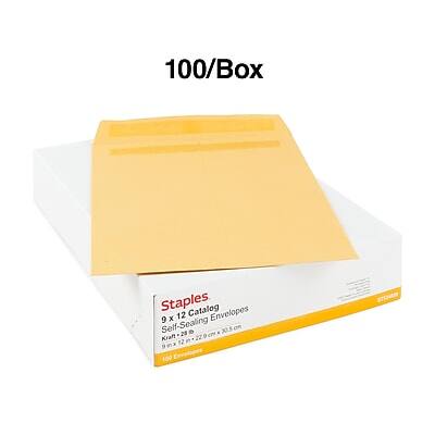 100/Box Staples 9 x 12 Catalog Envelopes Self-Sealing Kraft 28 D 100