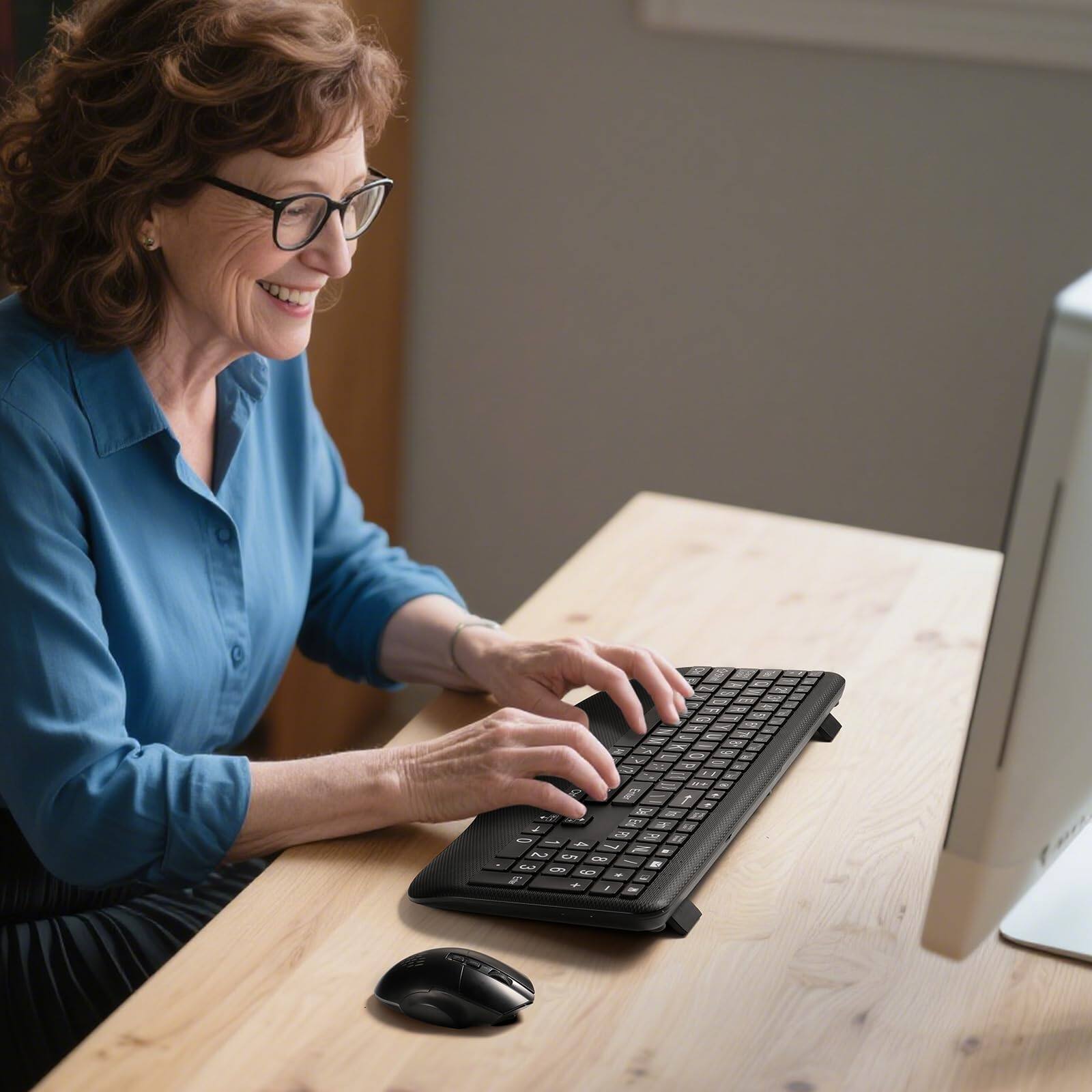 Alt View 5. PO3TICJUNKI3 - Print Backlit Wireless - Silent Keyboards With Wrist Rest 7-color Light Up Quiet Low Profile Keys Rechargea... - Default.