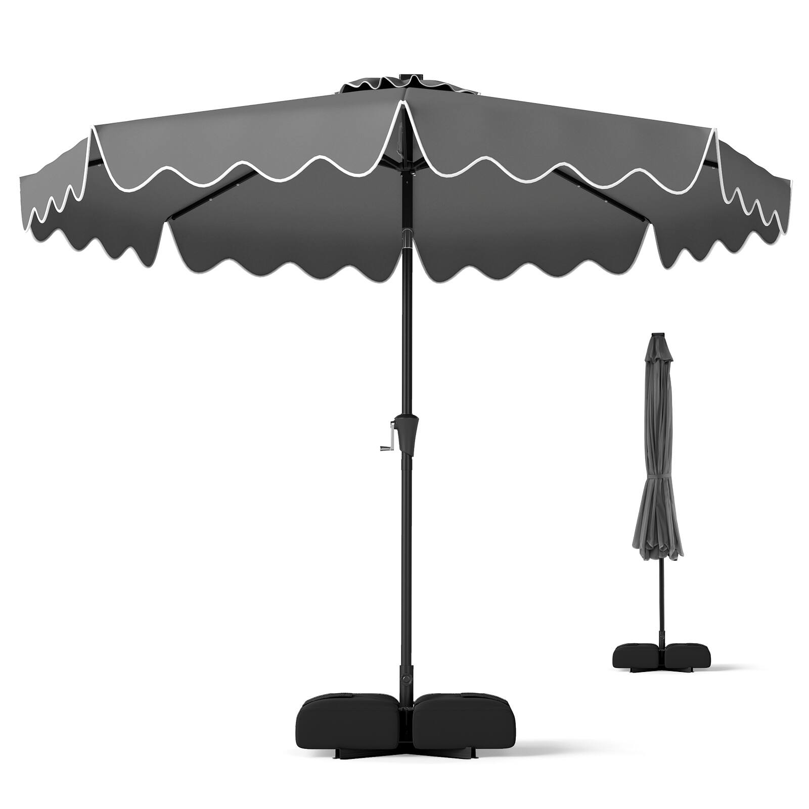 Alt View 9. Costway - Costway 10 FT Outdoor Patio Umbrella with 32 Solar LED Lights & Weighted Base, Sandbags - Gray.