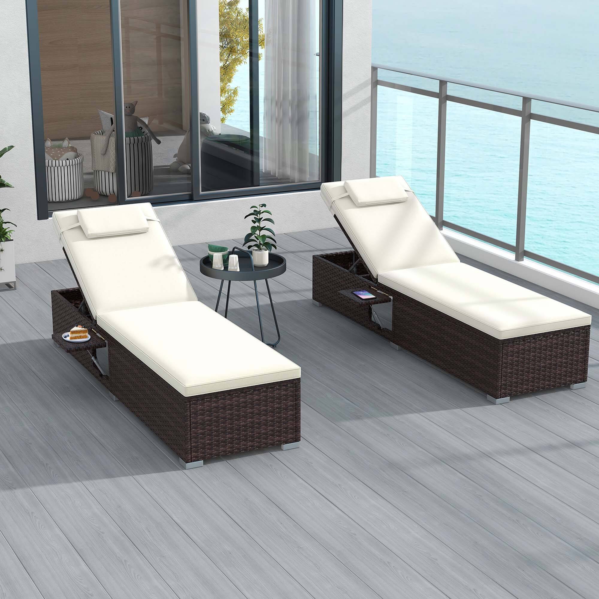 Alt View 2. Costway - Costway 2 PCS Patio Chaise Lounge with 6-level Backrest, Comfy Seat Cushion & Headrest - Mix Brown,Off White.