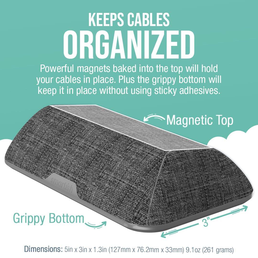 KEEPS CABLES ORGANIZED

Powerful magnets baked into the top will hold your cables in place. Plus the grippy bottom will keep it in place without using sticky adhesives.

Magnetic Top  
Grippy Bottom

Dimensions: 5in X 3in X 1.3in (127mm X 76.2mm X 33mm)  
9.1oz (261 grams)