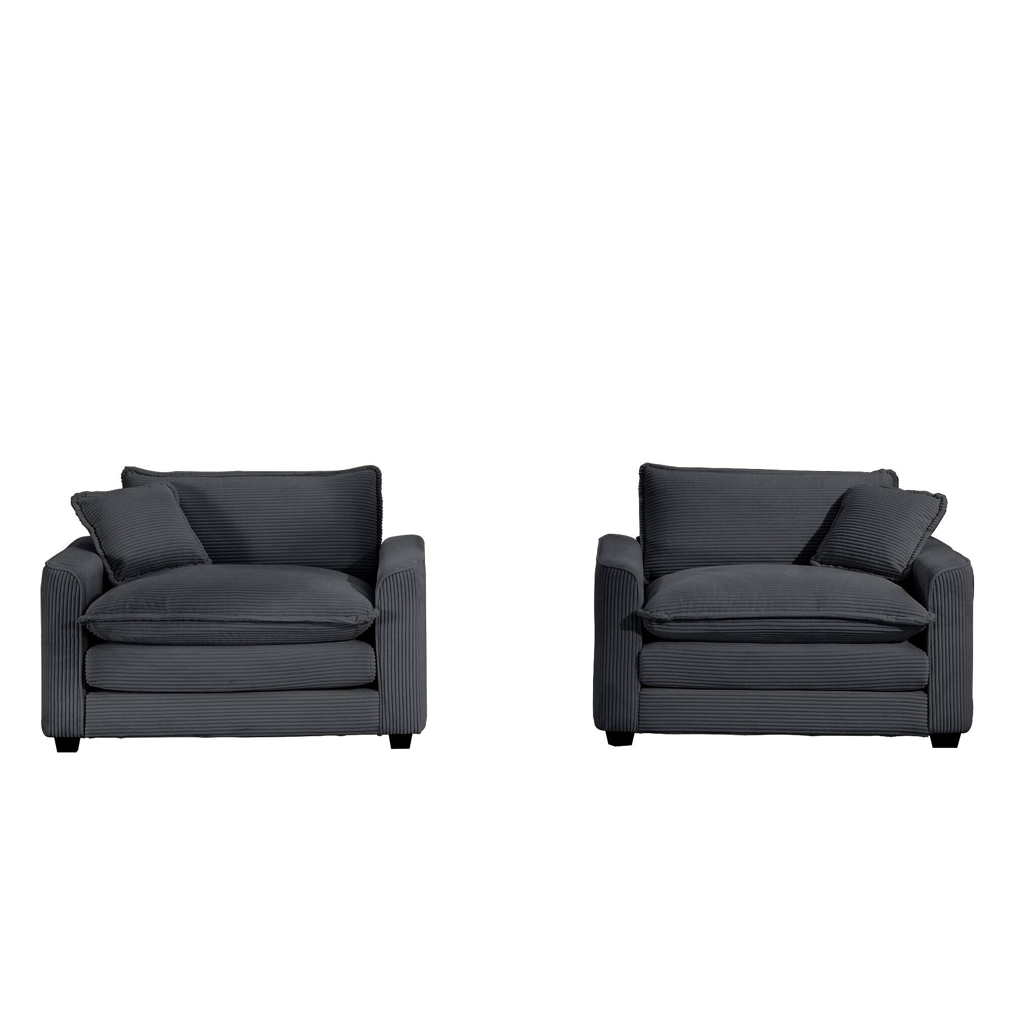 Alt View 2. LOVMOR - Luxurious and Sophisticated Deep Seated Sofa Set with Two Single Chairs in Grey Corduroy Fabric Suitable for Bedroom - Grey.