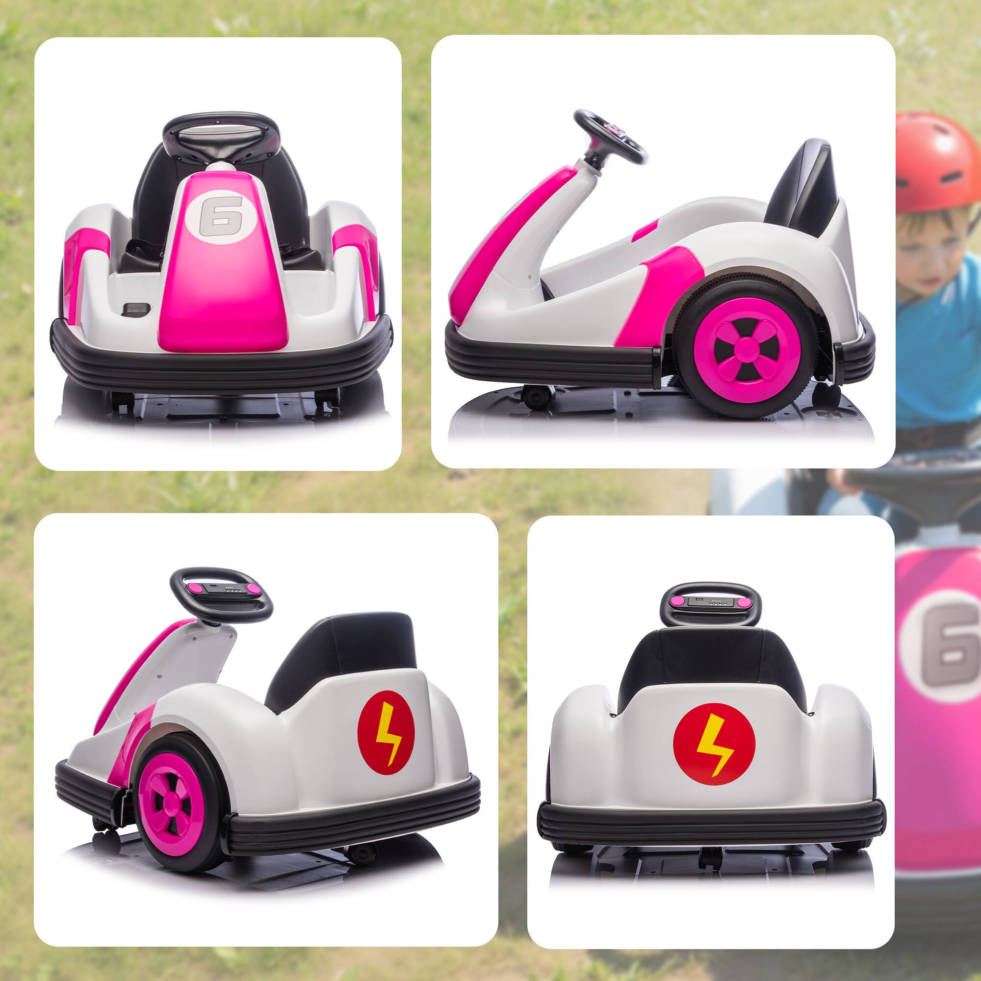 Alt View 8. Qaba - Kids Bumper Car with Big Wheels, Electric Car for Kids with 360-Degree Spin, Slow Start - Pink.