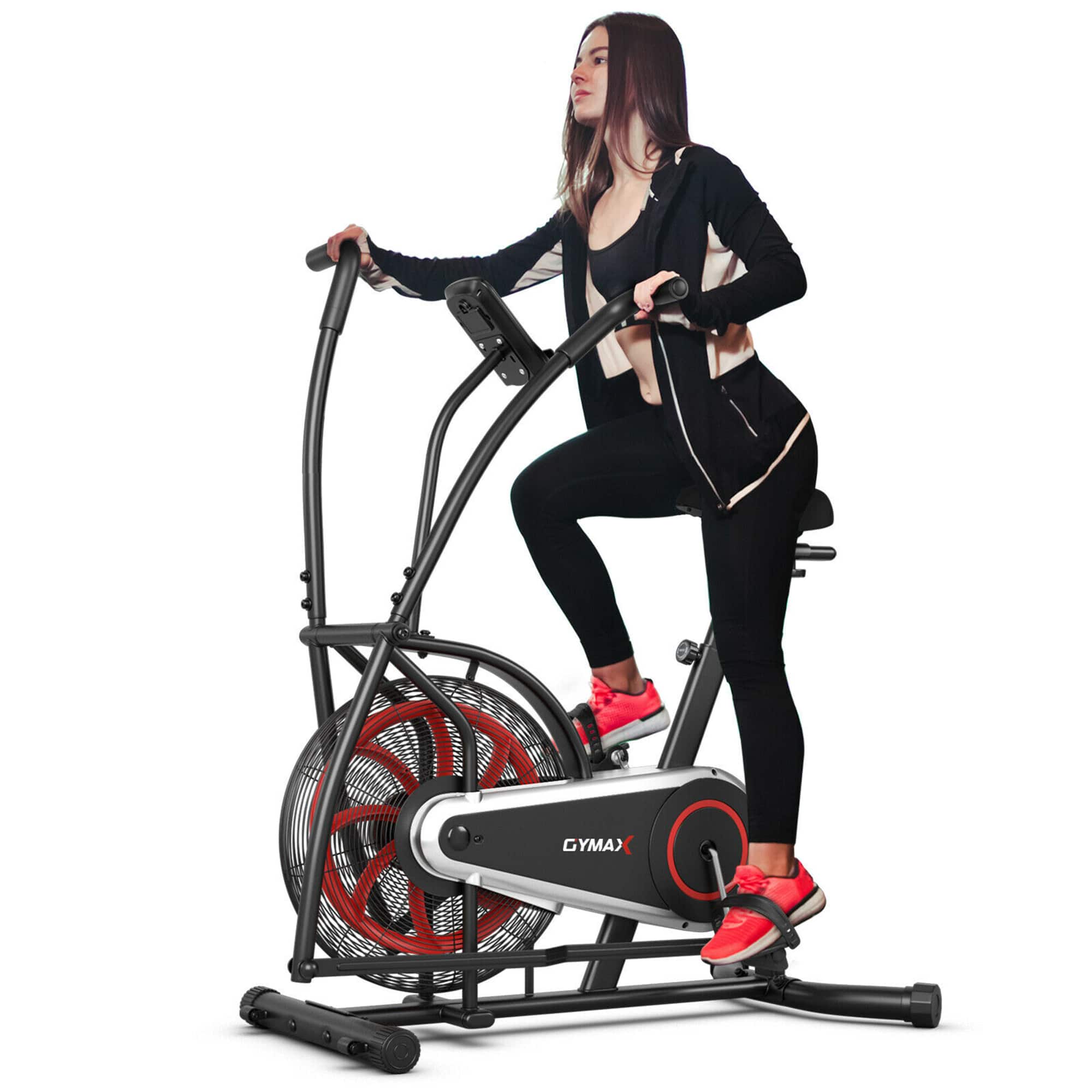 Front. Costway - Unlimited Resistance Airdyne Bike Fan Exercise Bike with Clear LCD Display - Black.