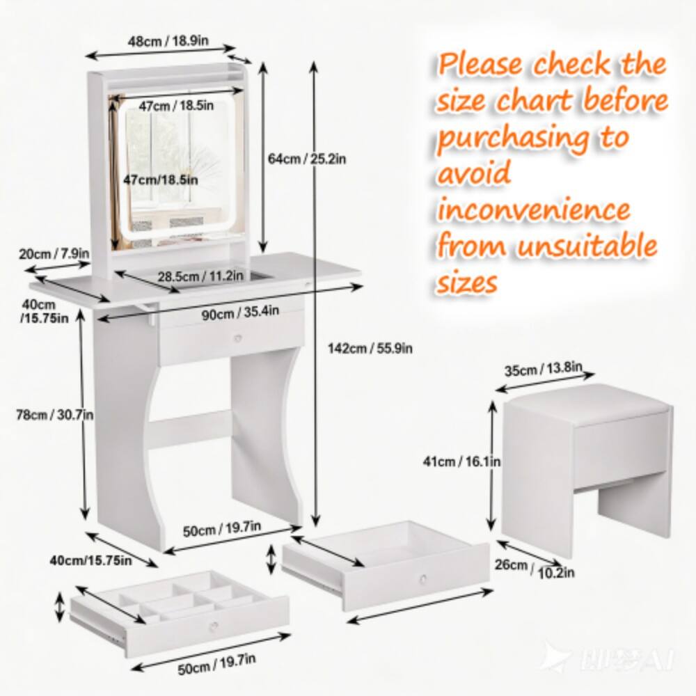 48cm/18.9in  
47cm/18.5in  
64cm/25.2in  
47cm/18.5in  
20cm/7.9in  
28.5cm/11.2in  
40cm/15.75in  
90cm/35.4in  
90cm  
142cm/55.9in  
35cm/13.8in  
78cm/30.7in  
41cm/16.1in  
50cm/19.7in  
40cm/15.75in  
26cm/10.2in  
50cm/19.7in  

Please check the size chart before purchasing to avoid inconvenience from unsuitable sizes
