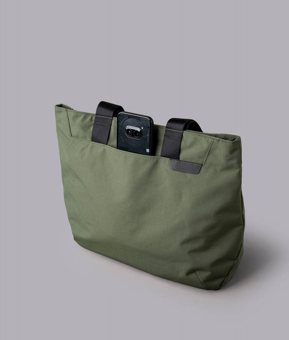 Alt View 7. ALPAKA - Elements Tote Bag 14.5L Weatherproof Foldable Travel Tote with Magnetic Closure - Green/G Axoflux 210D.