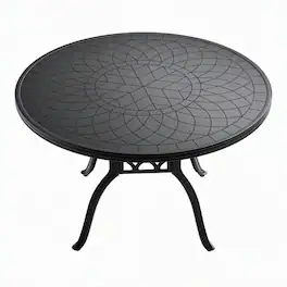 RYHNUYNE - Round Cast Aluminum Patio Dining Table 47.24", Outdoor Garden Bistro Furniture for Garden Deck Balcony - Black