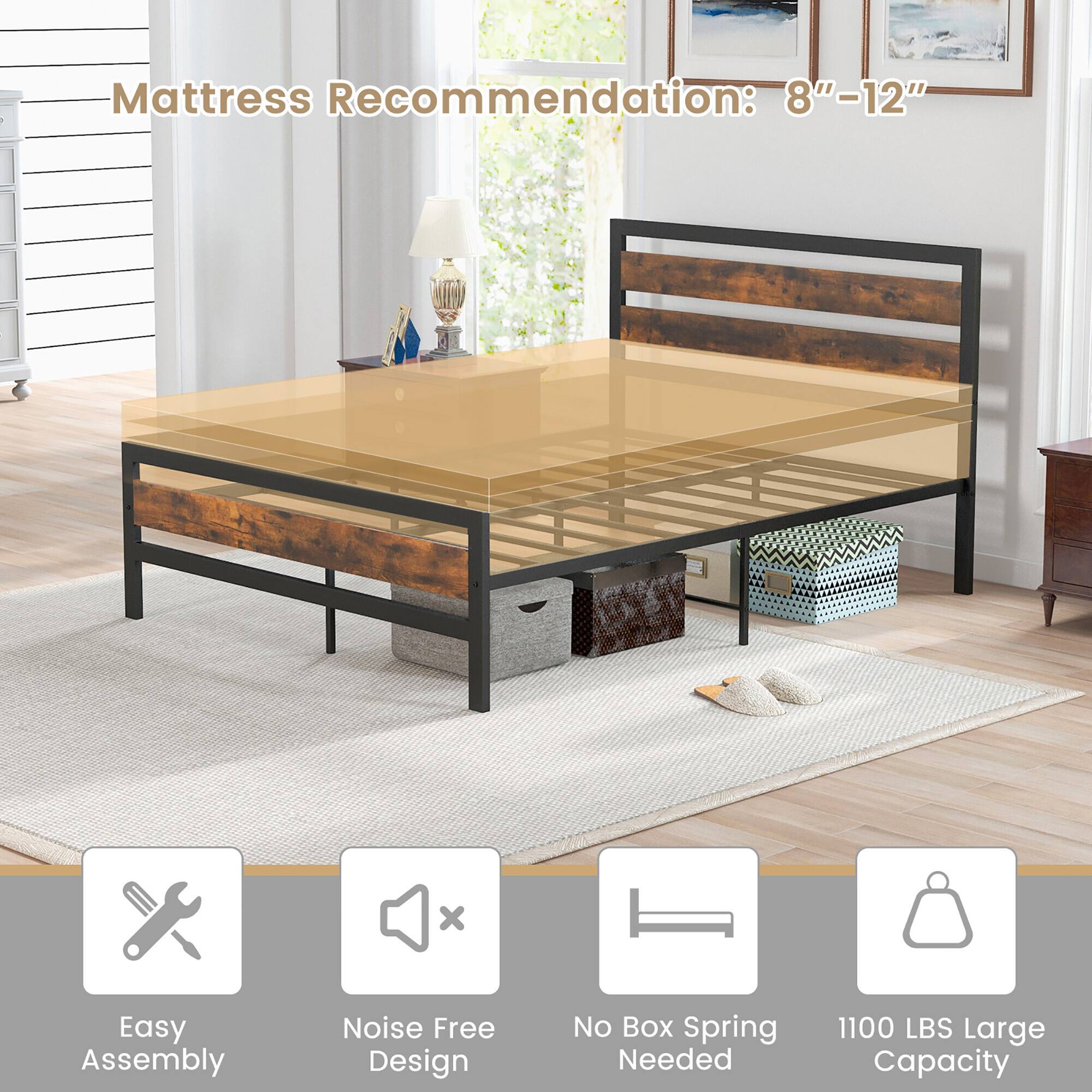 Mattress Recommendation: 8"–12"

- Easy Assembly
- Noise Free Design
- No Box Spring Needed
- 1100 LBS Large Capacity