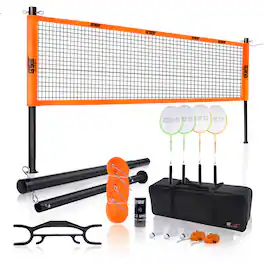 GSE Games & Sports Expert - Professional Badminton Complete Set with Net, 4 Badminton Rackets, 3 Shuttlecocks & Carrying Bag - Orange