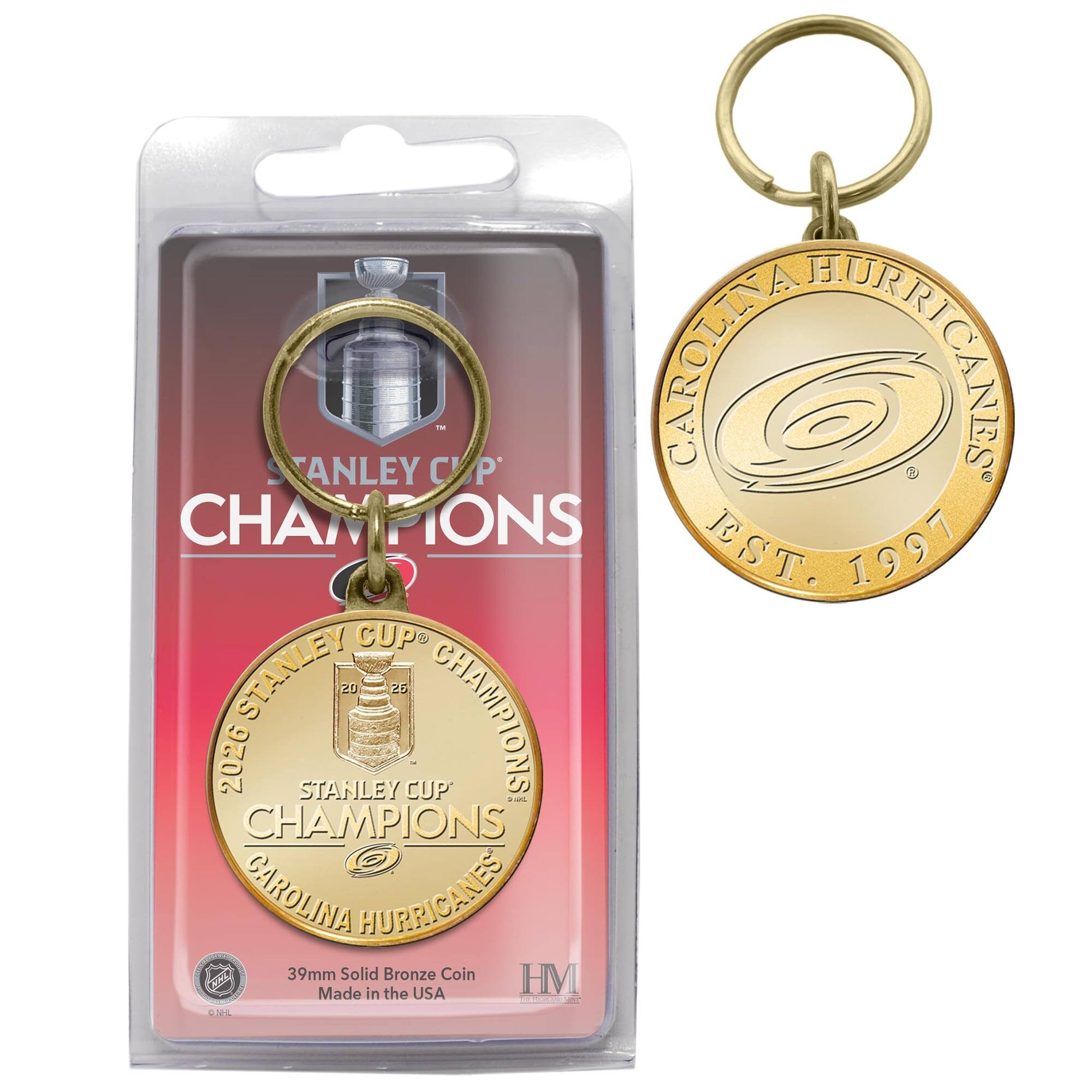 A HURRICANE CUP CAROLINA HURRICANES CANES CHAMPIONS EST. 1991 CUP STANLEY 2026 STANLEY CUP A CHAMPIONS CAROLINA HURRICANES 39mm Solid Bronze Coin HM Made in the USA - NL