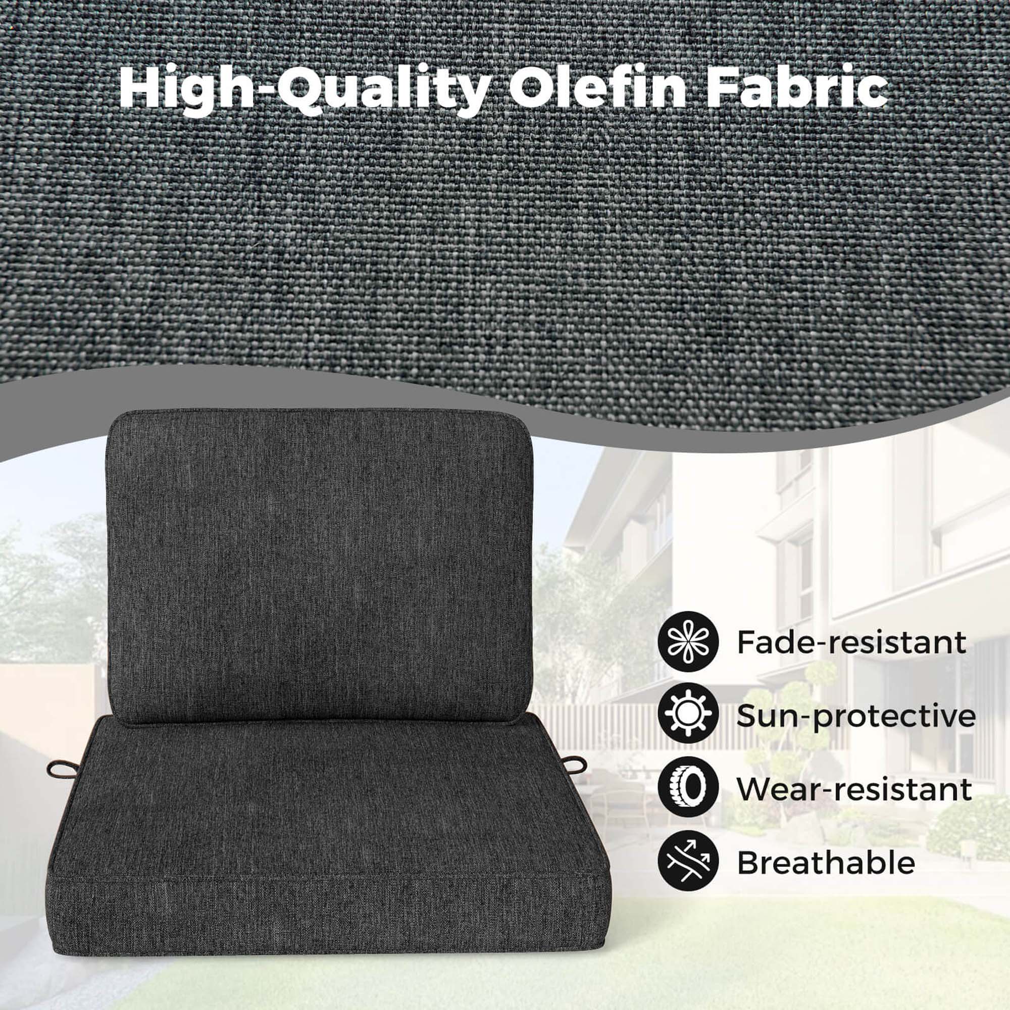 High-Quality Olefin Fabric

- Fade-resistant
- Sun-protective
- Wear-resistant
- Breathable
