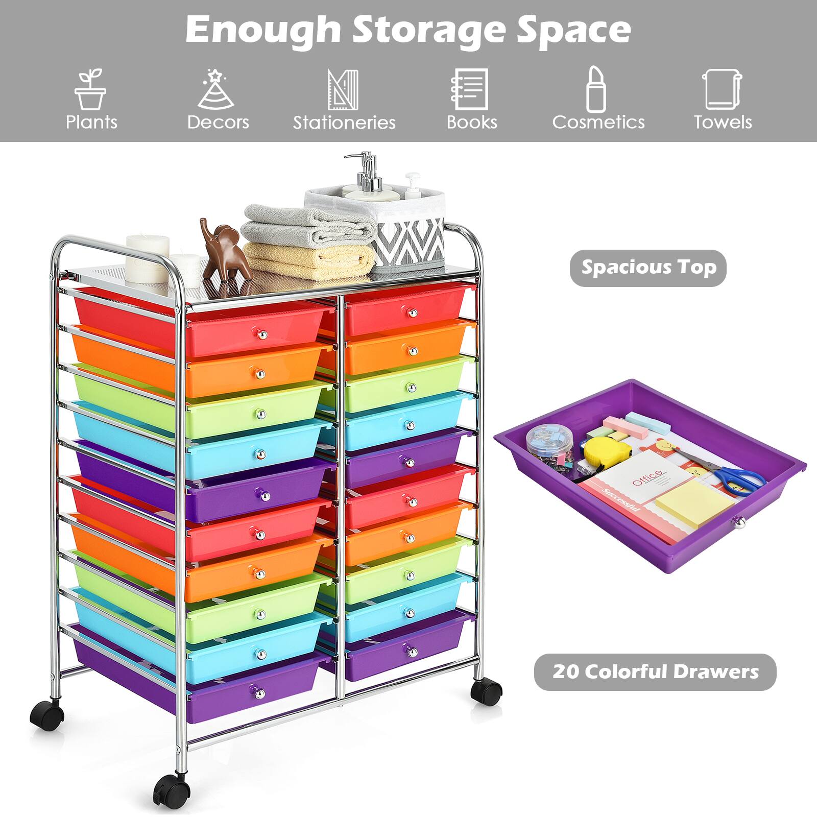 Enough Storage Space: Plants Decors Stationeries Books Cosmetics Towels Spacious Top Office Speclet 20 Colorful Drawers