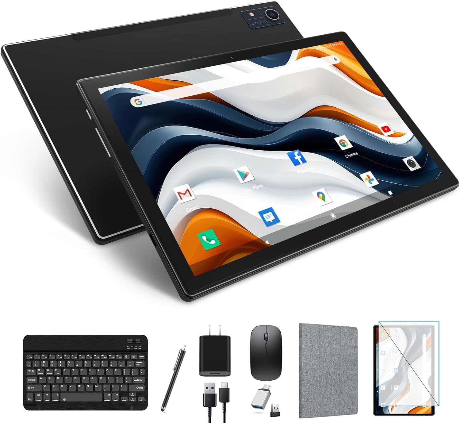 MEIZE - Newest 2025 Android 14 Tablet, 128GB+16(8+8 Expand) GB/512GB Expand, Octa-Core 10.1 inch Tablet with Keyboard, Mouse - Black