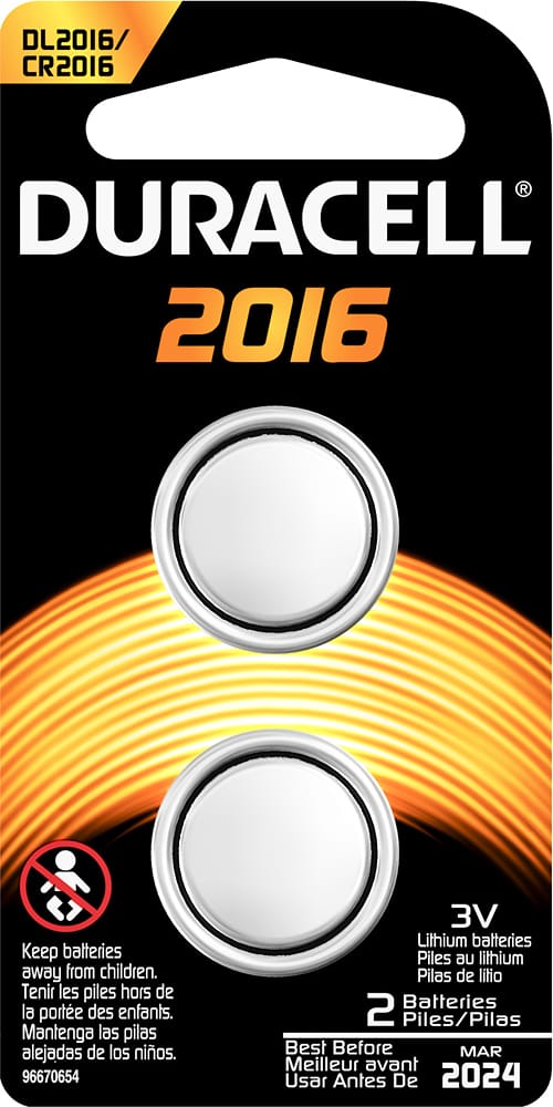 Front. Duracell - DL CR2016 Batteries (2-Pack) - Silver.