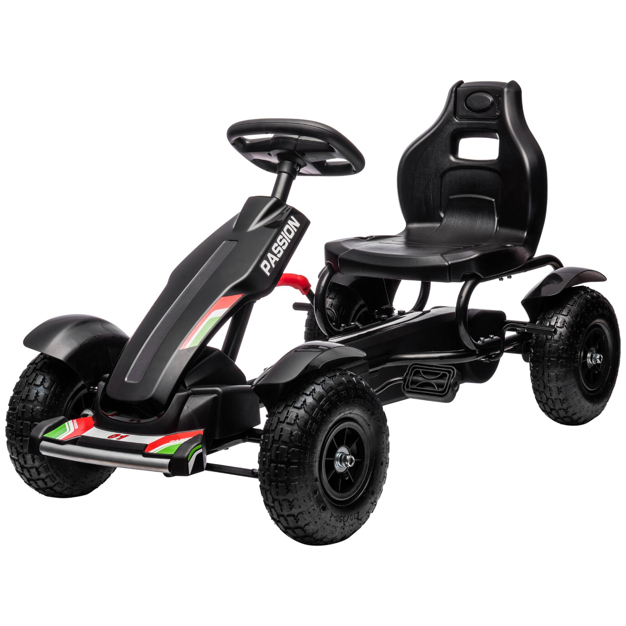 Angle. Loheer - Kids Pedal Go Kart, Outdoor Ride on Toys with Adjustable Seat, Sharp Handling, Handbrake, Black.