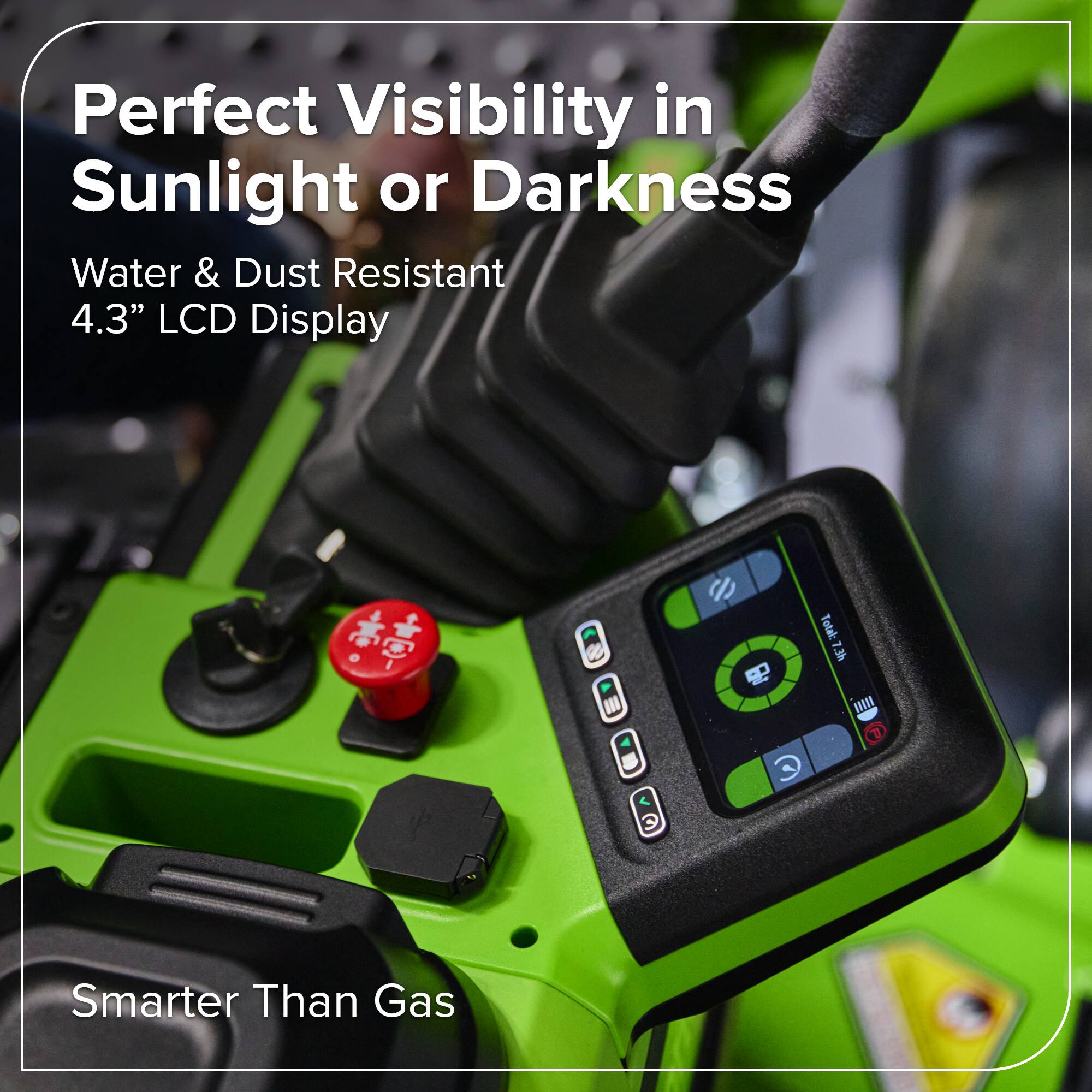Perfect Visibility in Sunlight or Darkness  
Water & Dust Resistant  
4.3" LCD Display  
Smarter Than Gas