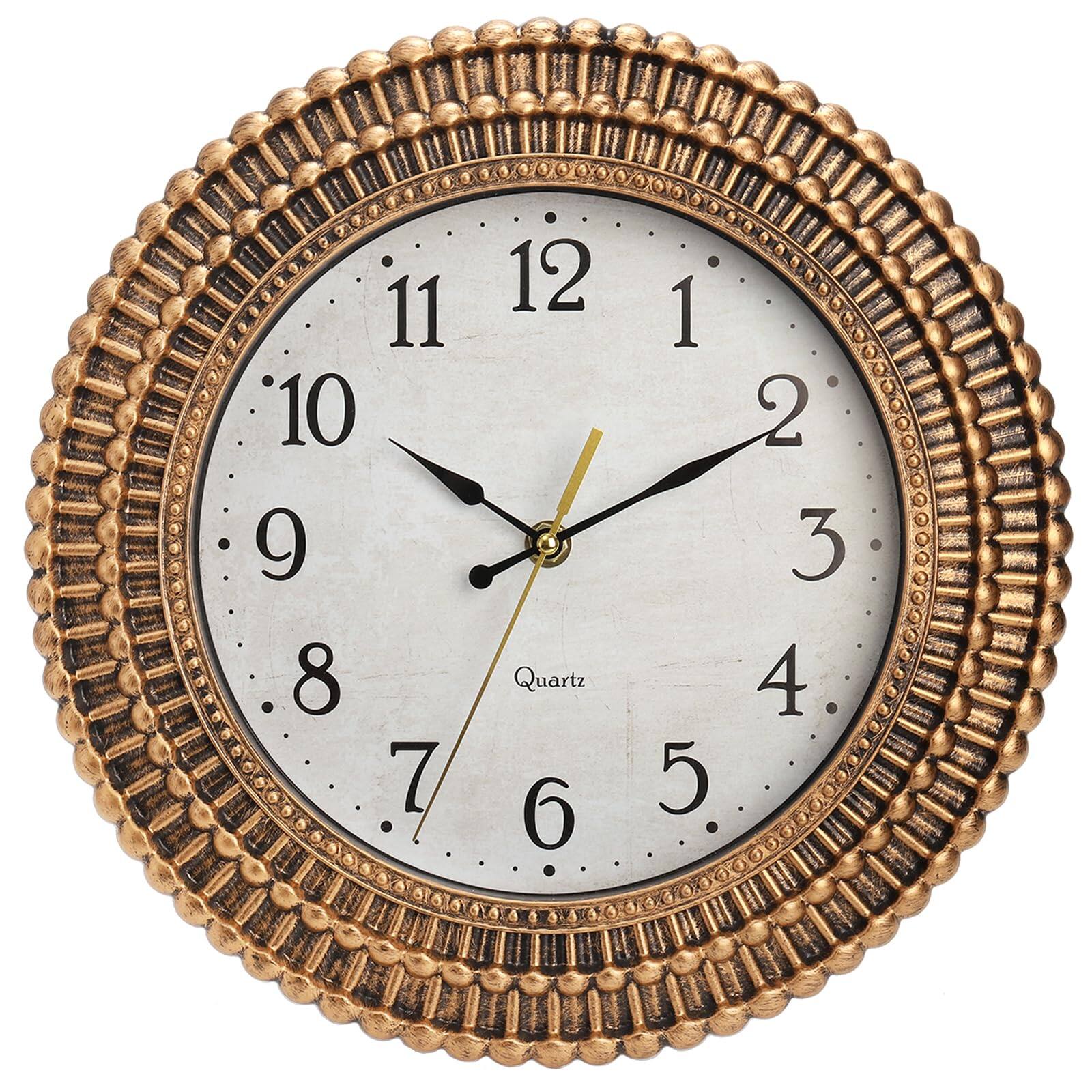 Front. Dazzed Corner - 12 Inch Battery Operated Wall Clock,Silent Non-Ticking Retro Wall Clocks - Bronze.
