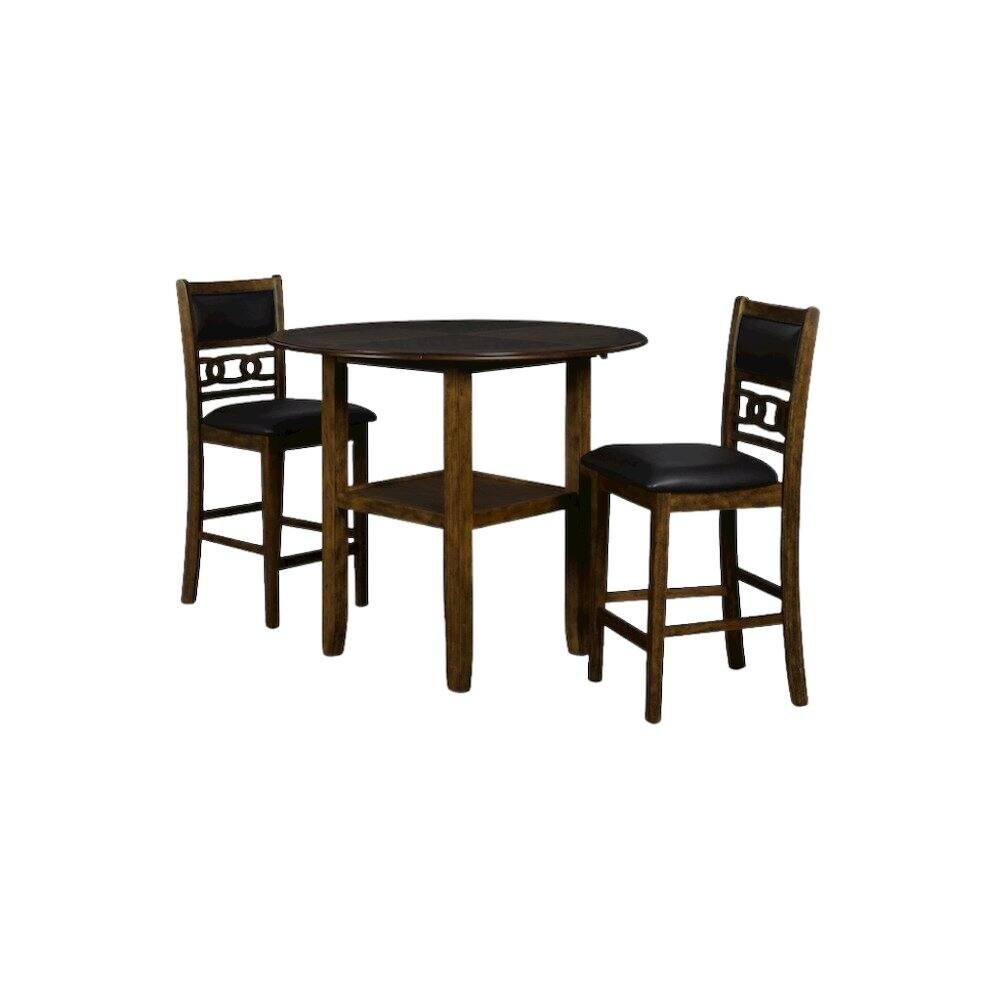 Front. FurniFact - Brown 3-Piece Counter Drop Leaf Table Set - Brown.