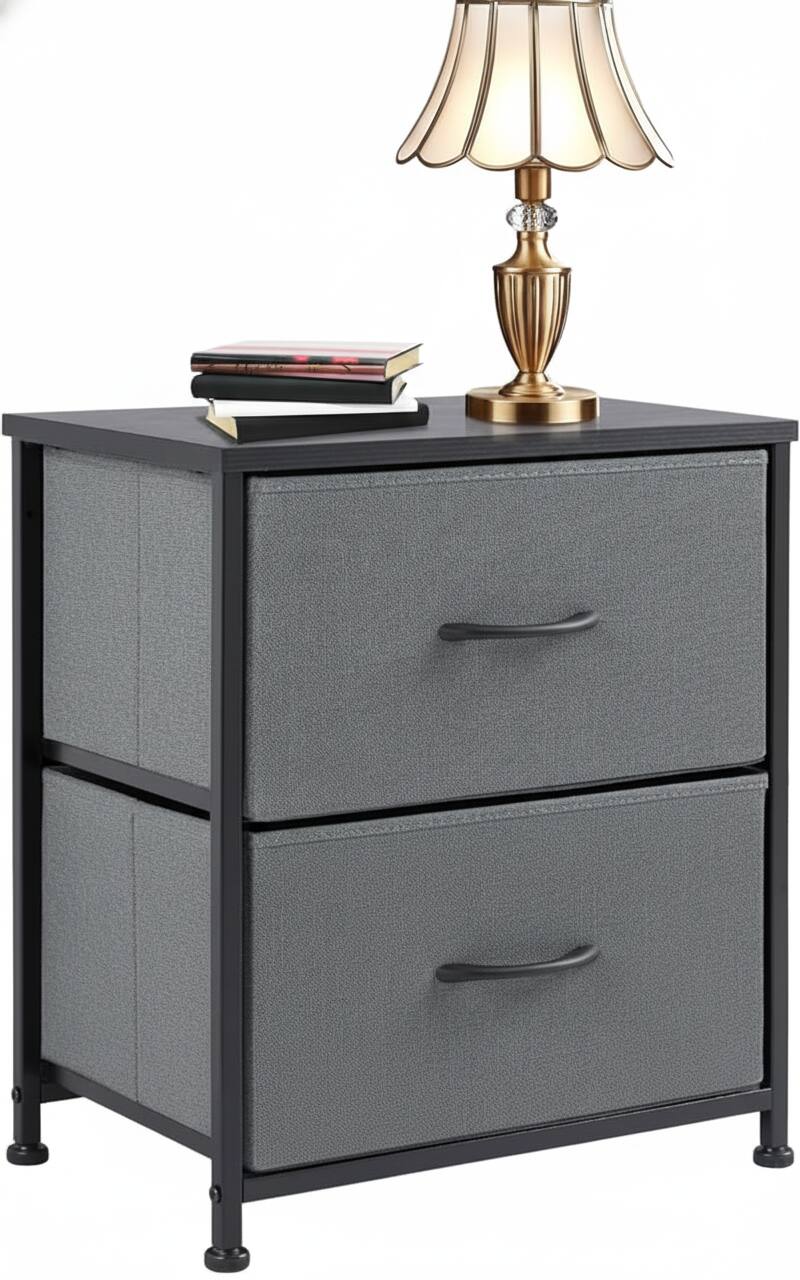 Front. AOITUN - Compact Nightstand for Daily Dorm Living, 20" Bedside Table with 2 Drawers, Works Well with Twin XL Dorm Setup - Gray.