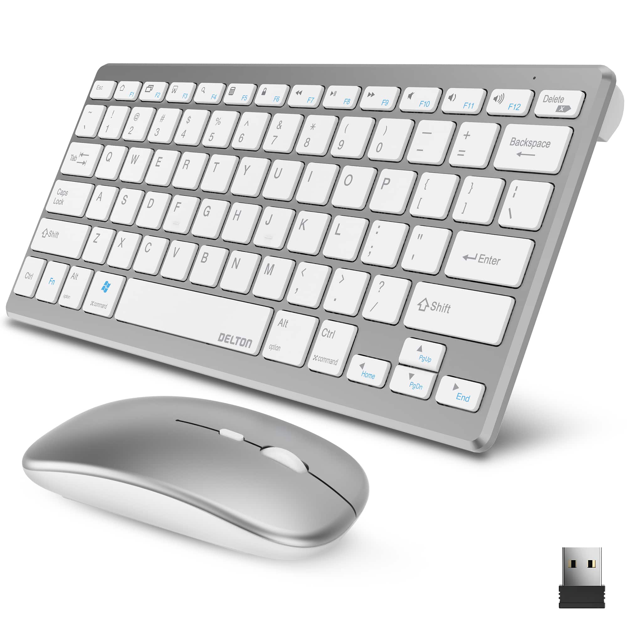 Delton - N35 Mini Wireless Keyboard and Optical Mouse Combo, Silver/(DKMKITMIN35-WW) - White