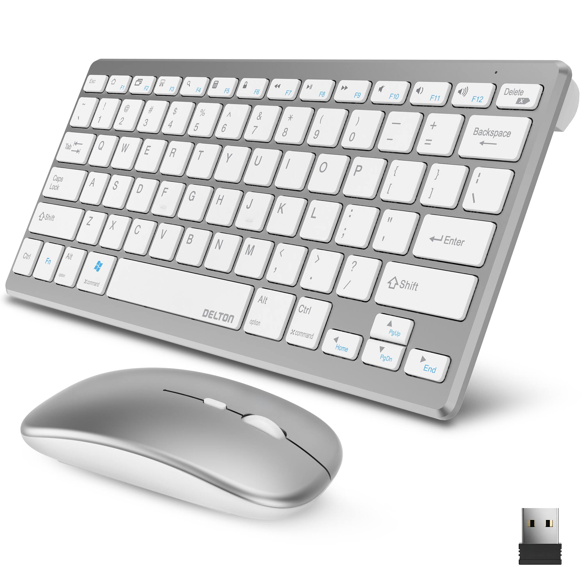Delton - N35 Mini Wireless Keyboard and Optical Mouse Combo, Silver/(DKMKITMIN35-WW) - White