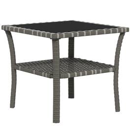 Outsunny - Rattan Side Table, Outdoor End Table with Storage Shelf, Aluminum Frame Square, Coffee Table with Tempered Glass Top - Mixed Gray