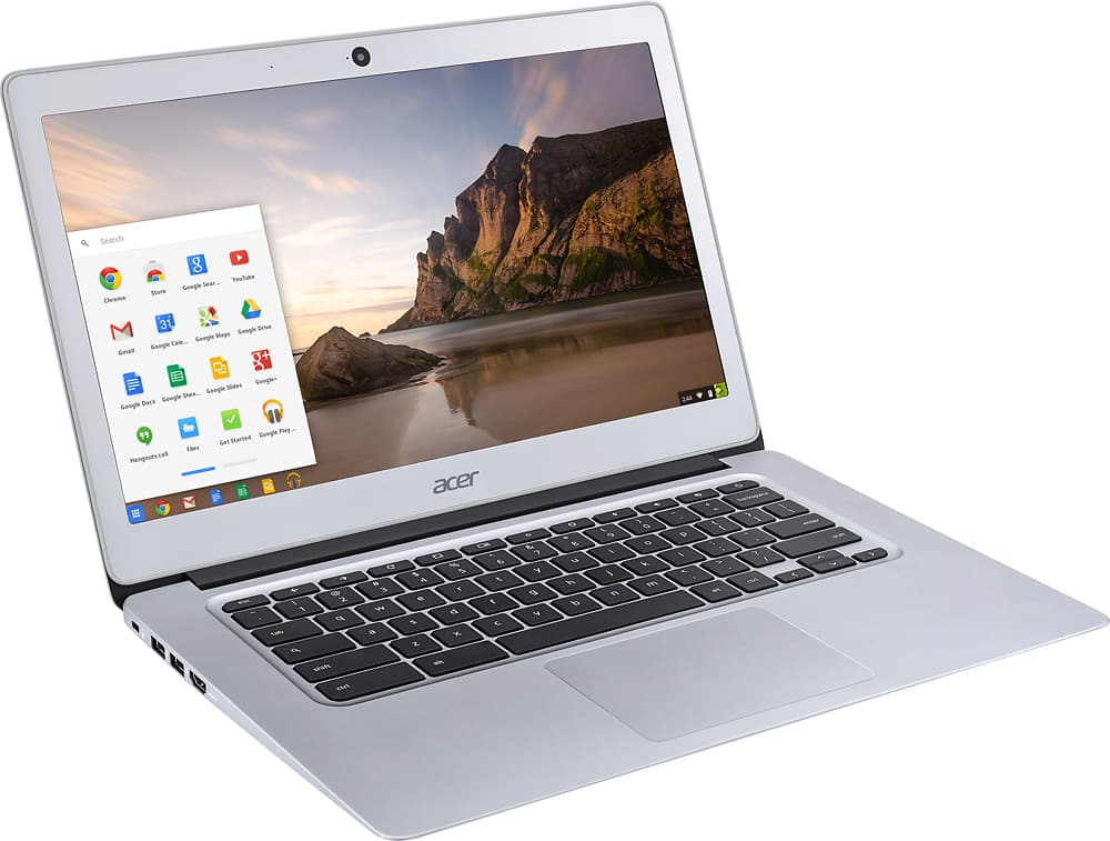 Angle. Acer - 14" Chromebook - Intel Celeron - 4GB Memory - 32GB eMMC Flash Memory - Sparkly silver.