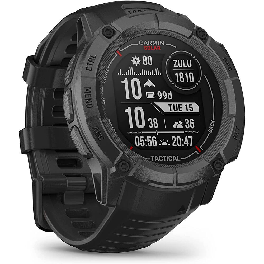 TOP M. CTRL LIGHT MENU ABC GARMIN SOLAR 80 ZULU 1810 10 99d TUE 15 10 38 I 36 0000o0dodododc 05:56 20:47 BACK GPS SET TACTICAL