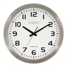 La Crosse Technology - 16 Inch Stainless Steel Atomic Clock - White Dial - Silver/White