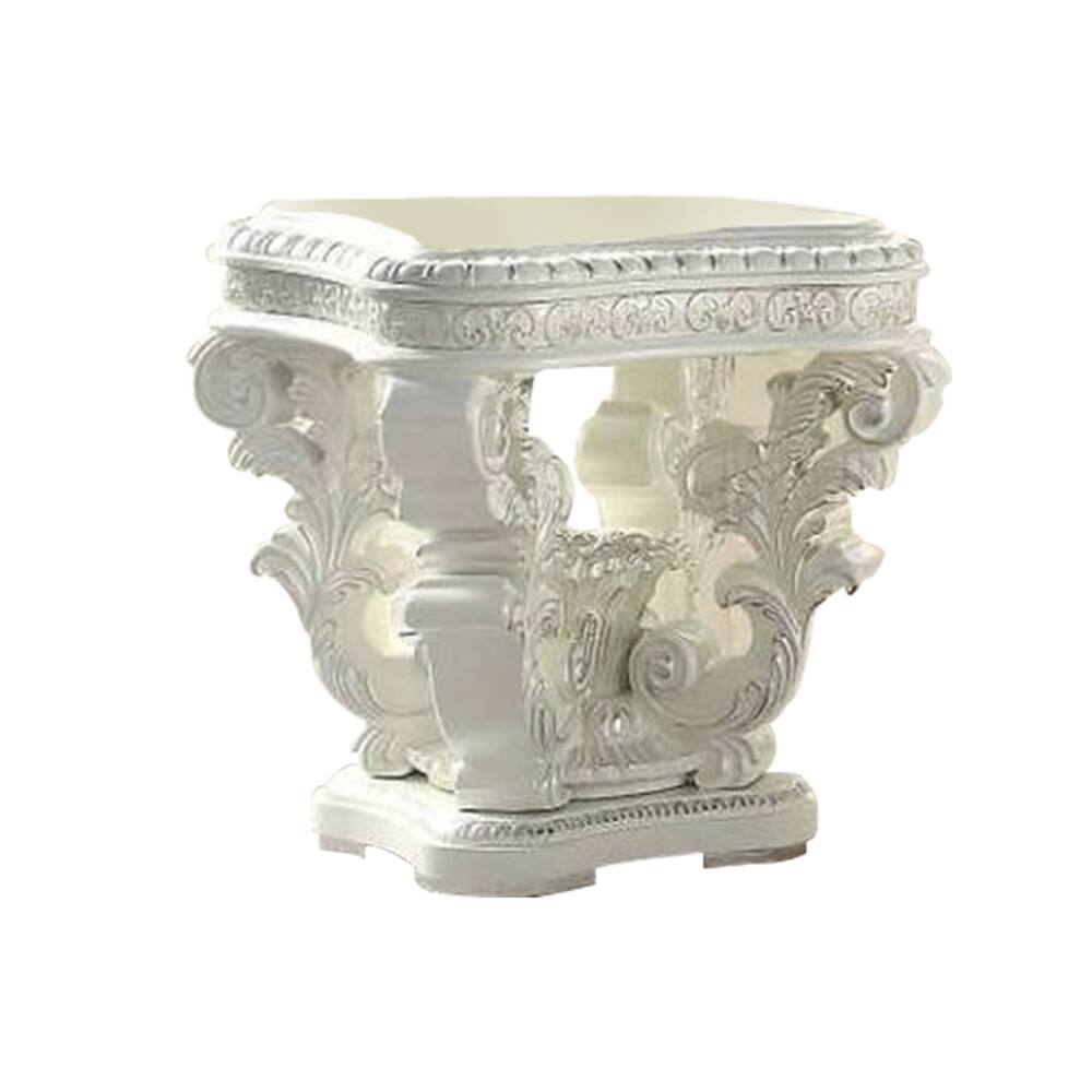 Front. Manhattan Lane - Kin 29 Inch Wood End Table, Raised Scrolled Pedestal, Ornate Motif - White.