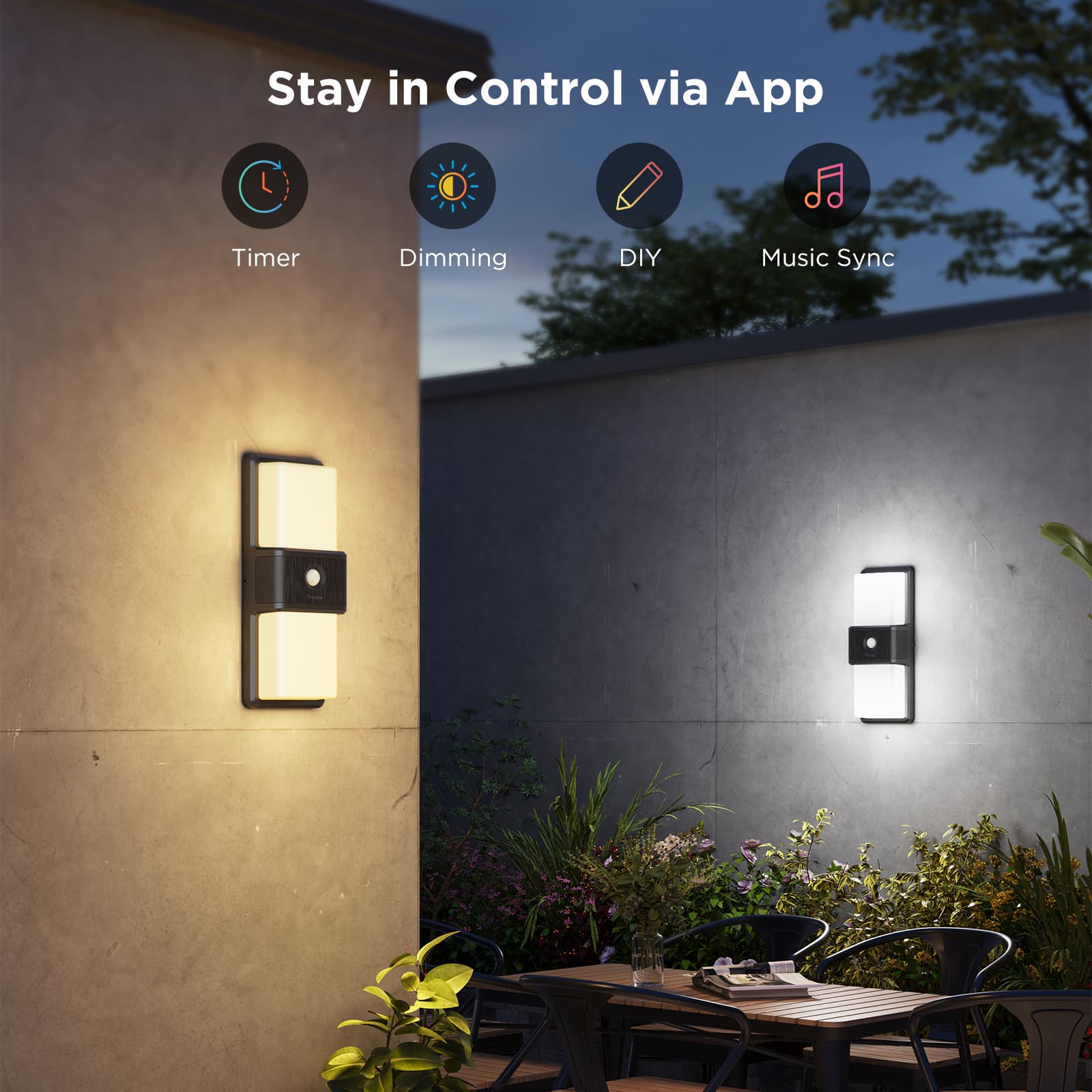 Stay in Control via App: Timer, Dimming, DIY, Music Sync.