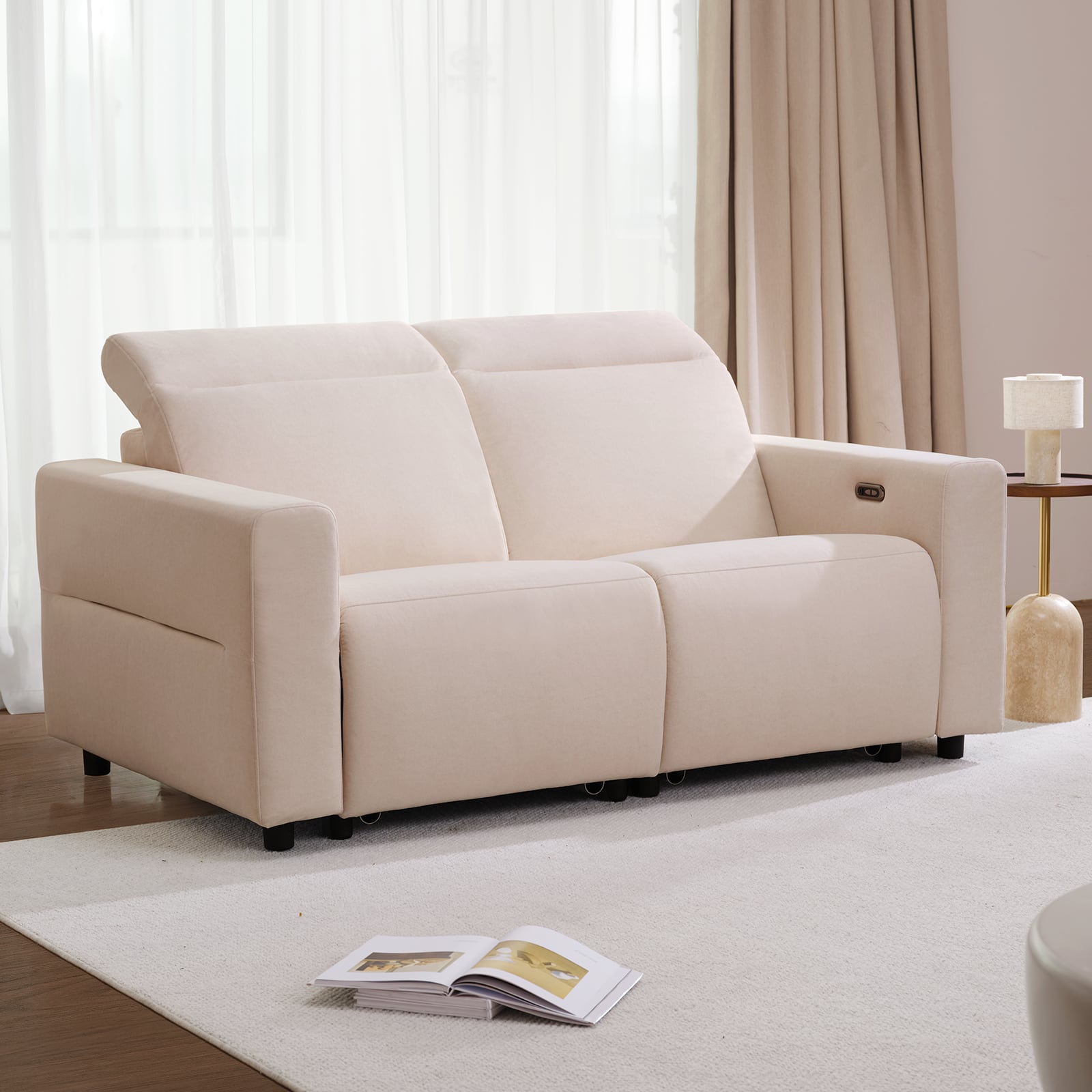 Front. ModernMate - Zero Wall & Zero Gravity Power Reclining Sofa, Pet Friendly Fabric with USB & Type-C Ports for Living Room - Beige.