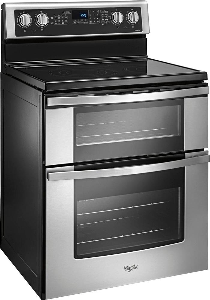 Angle View: Whirlpool - 6.7 Cu. Ft. Self-Cleaning Freestanding Double Oven Electric Convection Range - Stainless Steel