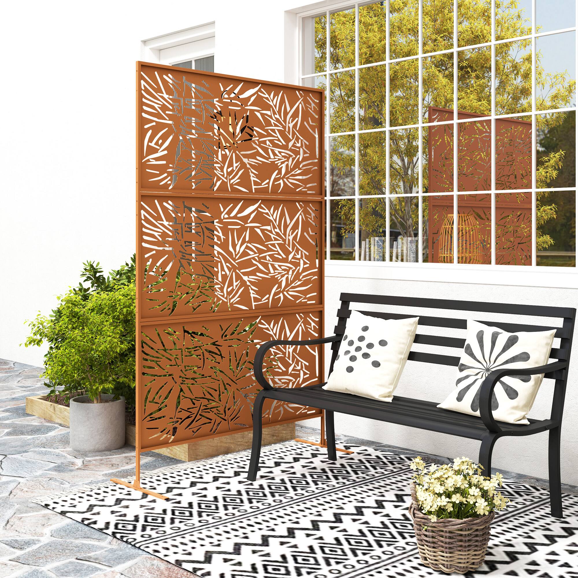 Alt View 1. Outsunny - Privacy Fence Screen, Metal Outdoor Privacy Screen Climbing Plant Trellis with Stand - Brown.