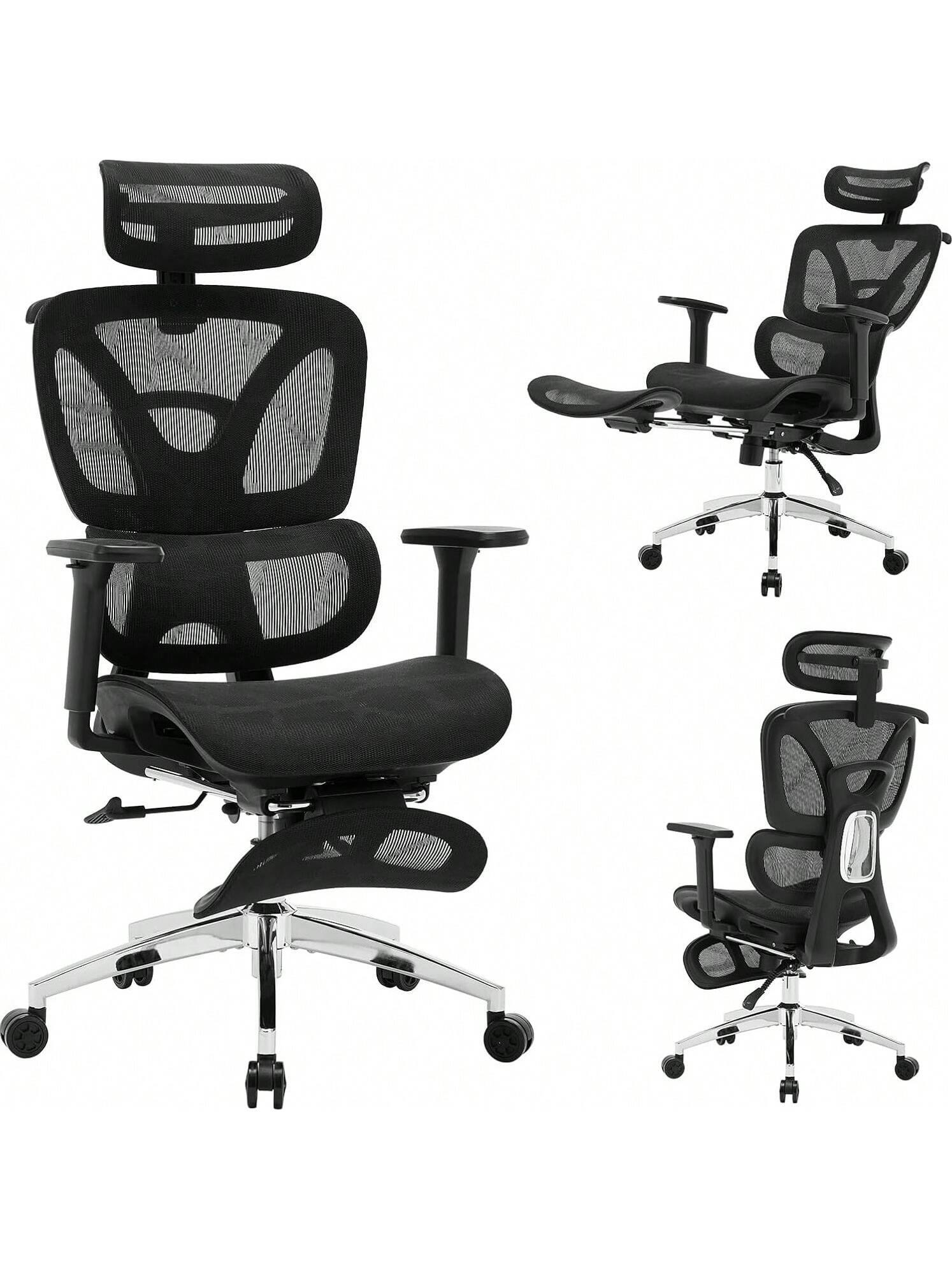 GARVEE - Swivel Ergonomic Office Chair Computer Chair With Footrest High Back Desk Chair With Steel Chair Legs Dynamic Lumbar - Black