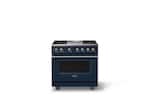 Front. Viking - 36 in. Wide 4 Burner Pro 5 Series 5.6 Cu. Ft. Freestanding Sealed LP Dual Fuel Convection Range/Griddle - Slate Blue - Slate Blue.