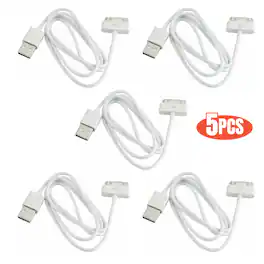 Qixxronics - 5PACK 3FT 30-Pin USB Charger Cable Compatible with iPhone 4/4s, iPad 1st/2nd/3rd Gen, iPod Touch/Nano Classic - White