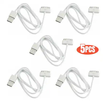 Front. Qixxronics - 5PACK 3FT 30-Pin USB Charger Cable Compatible with iPhone 4/4s, iPad 1st/2nd/3rd Gen, iPod Touch/Nano Classic - White.