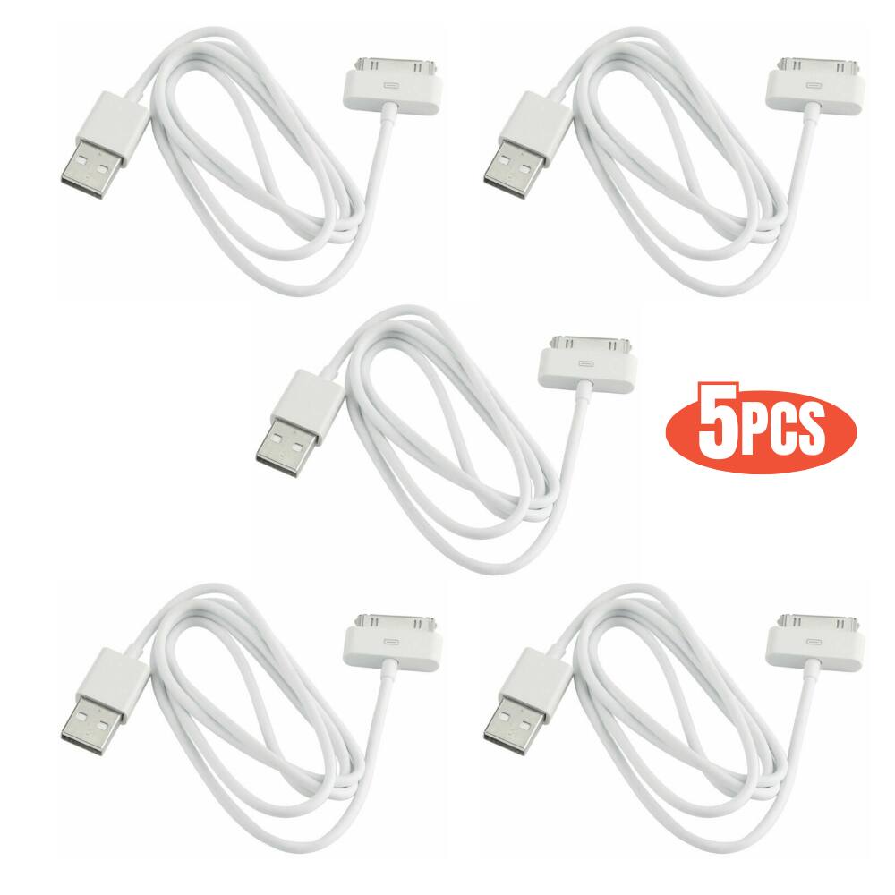 Front. Qixxronics - 5PACK 3FT 30-Pin USB Charger Cable Compatible with iPhone 4/4s, iPad 1st/2nd/3rd Gen, iPod Touch/Nano Classic - White.
