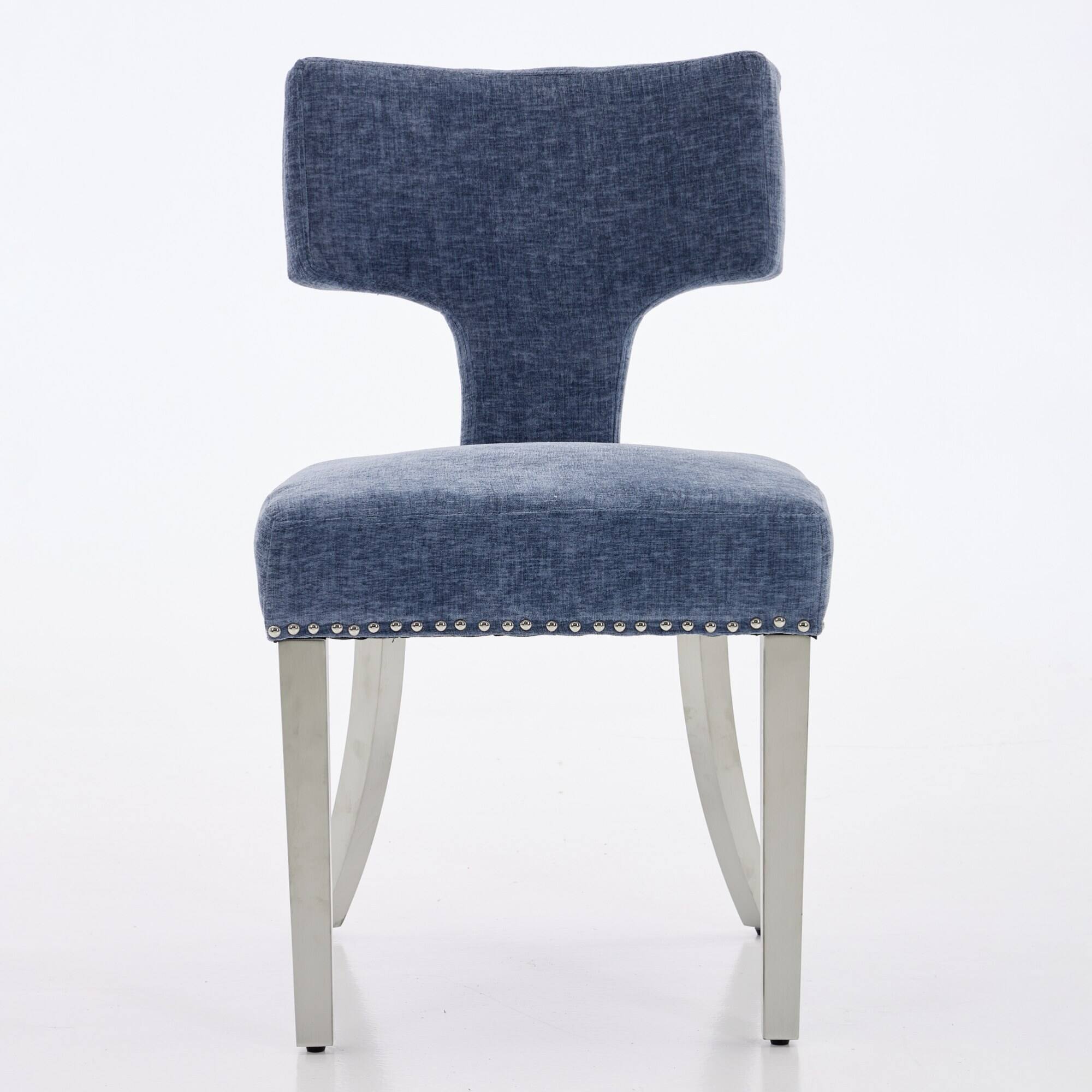 Angle. GOODSILO - Modern Upholstered Dining Chairs Set of 2 with Curved Backrest and Stainless Steel Legs - Blue.