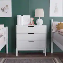 Emma + Oliver - Samuel Kids Triple-Drawer Dresser with Solid Wood Frame, Chest of Drawers for Kids Bedroom - White