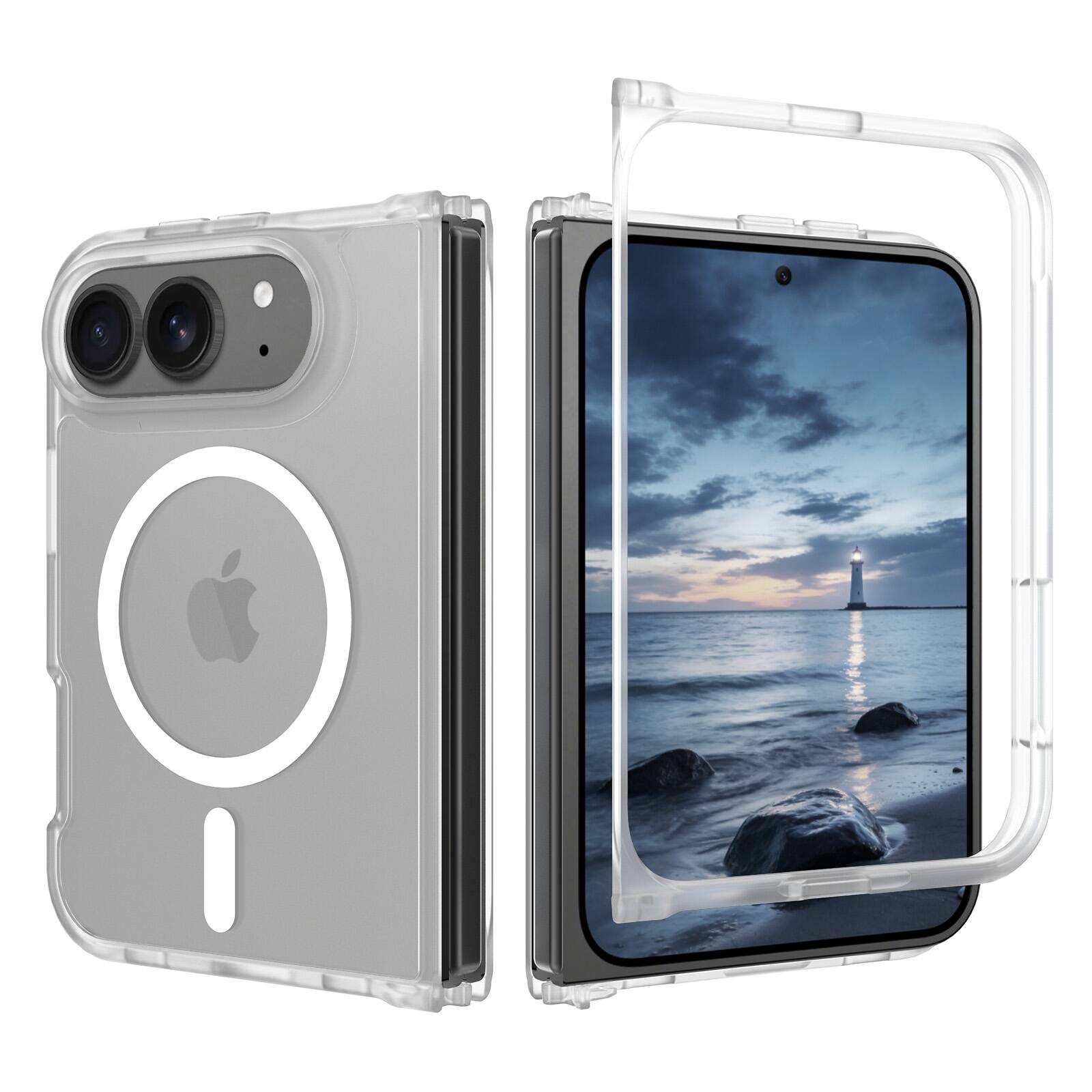 Front. Dteck - Shockproof Matte Phone Case for Apple iPhone Duo, Translucent Magnetic Protective Cover, Raised Lip Protection - Clear.