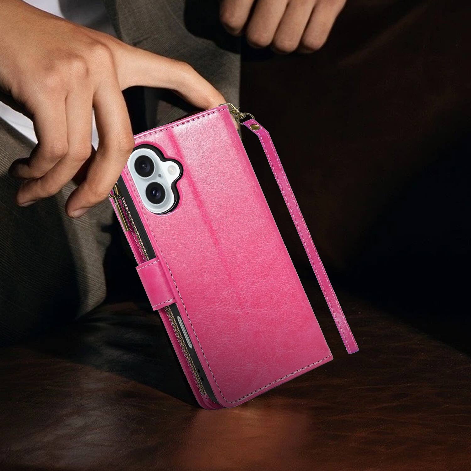 Alt View 6. Equipd - Phone Case for iPhone 17 6.3", Luxury Wallet Card ID Zipper Money Holder Cover (Pink) - Pink.