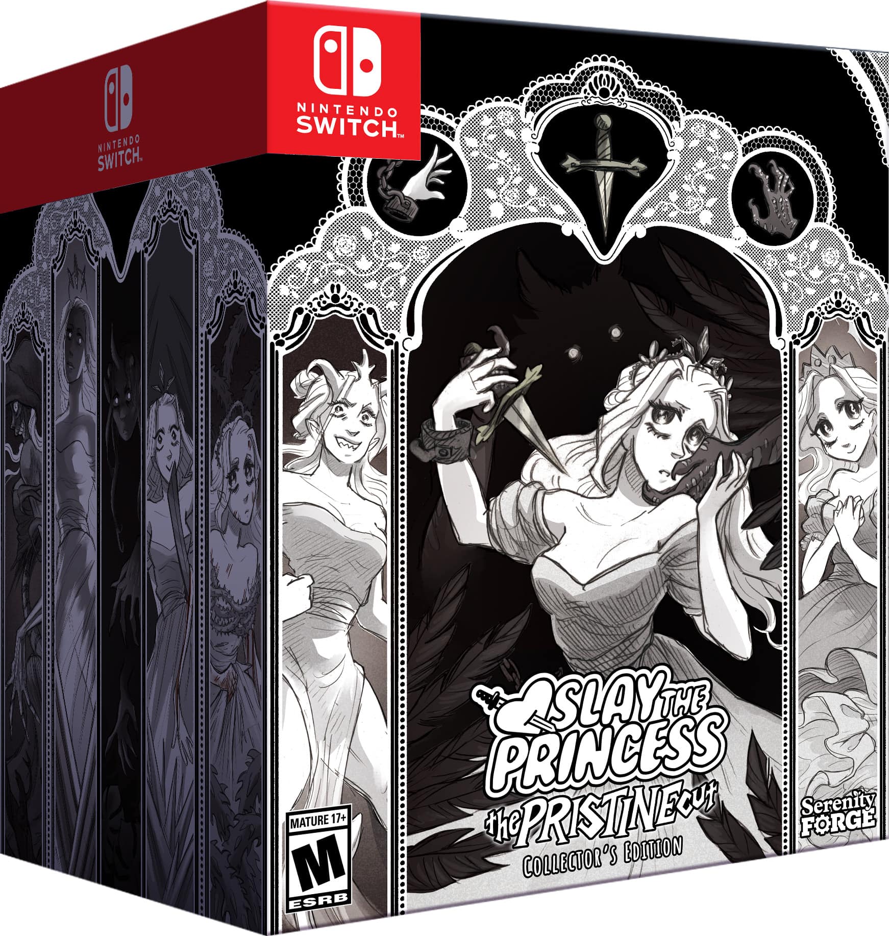 KINTENDO SWITCH. NINTENDO SWITCH MATURE 17+ M ESRB SLAY THE PRINCESS PRISTNEcut Serenity the FORGE COLLECTOR'S EDITION