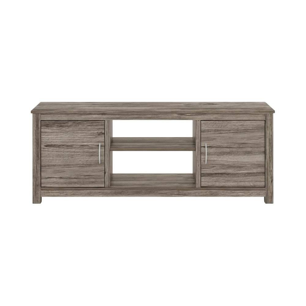Alt View 3. FurniFact - Wooden TV stand with rustic oak finish for up to 65-inch screens, ample storage - Beige Gray.