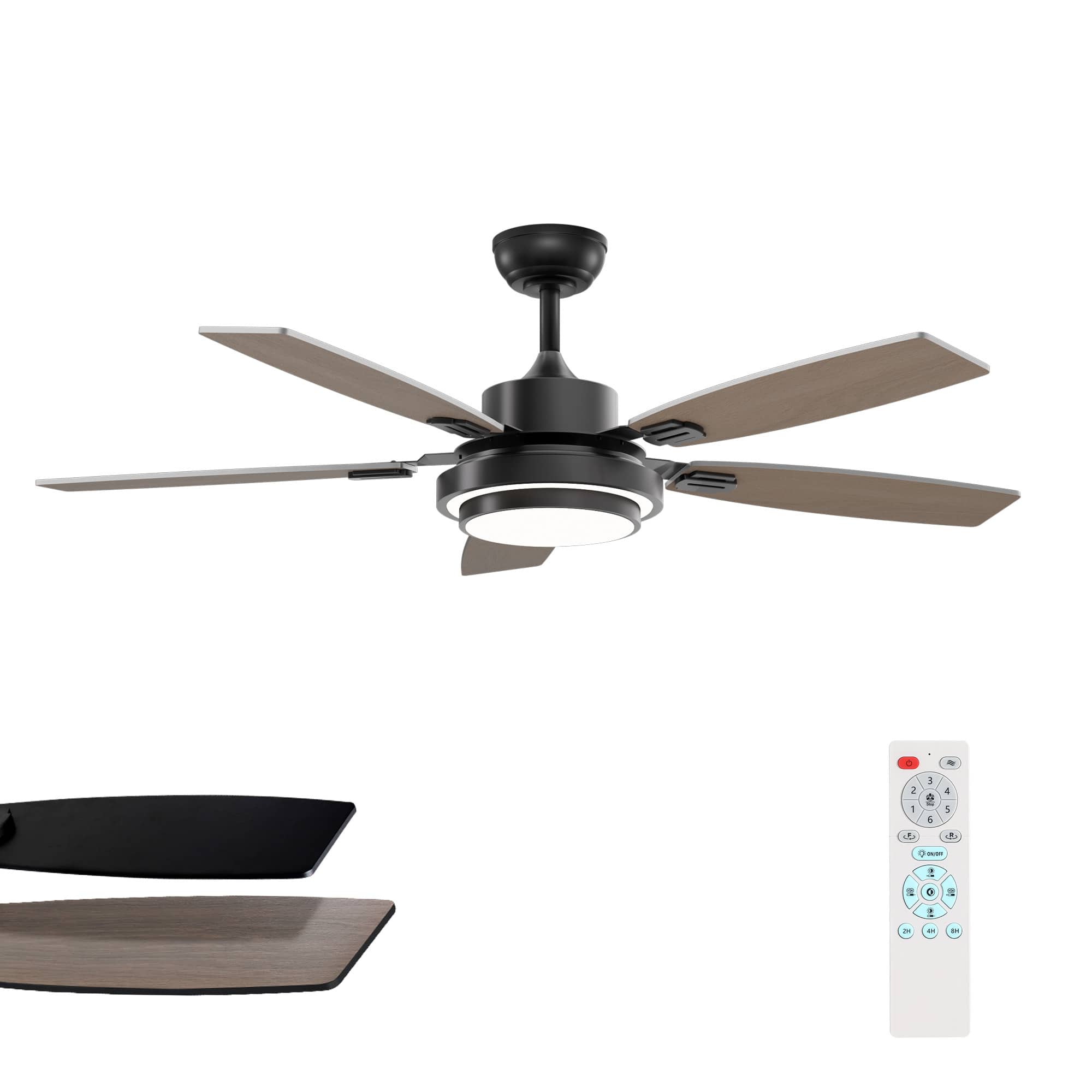 Front. Siljoy - 52 Inch Modern Ceiling Fans with Lights and Remote Control - Black.