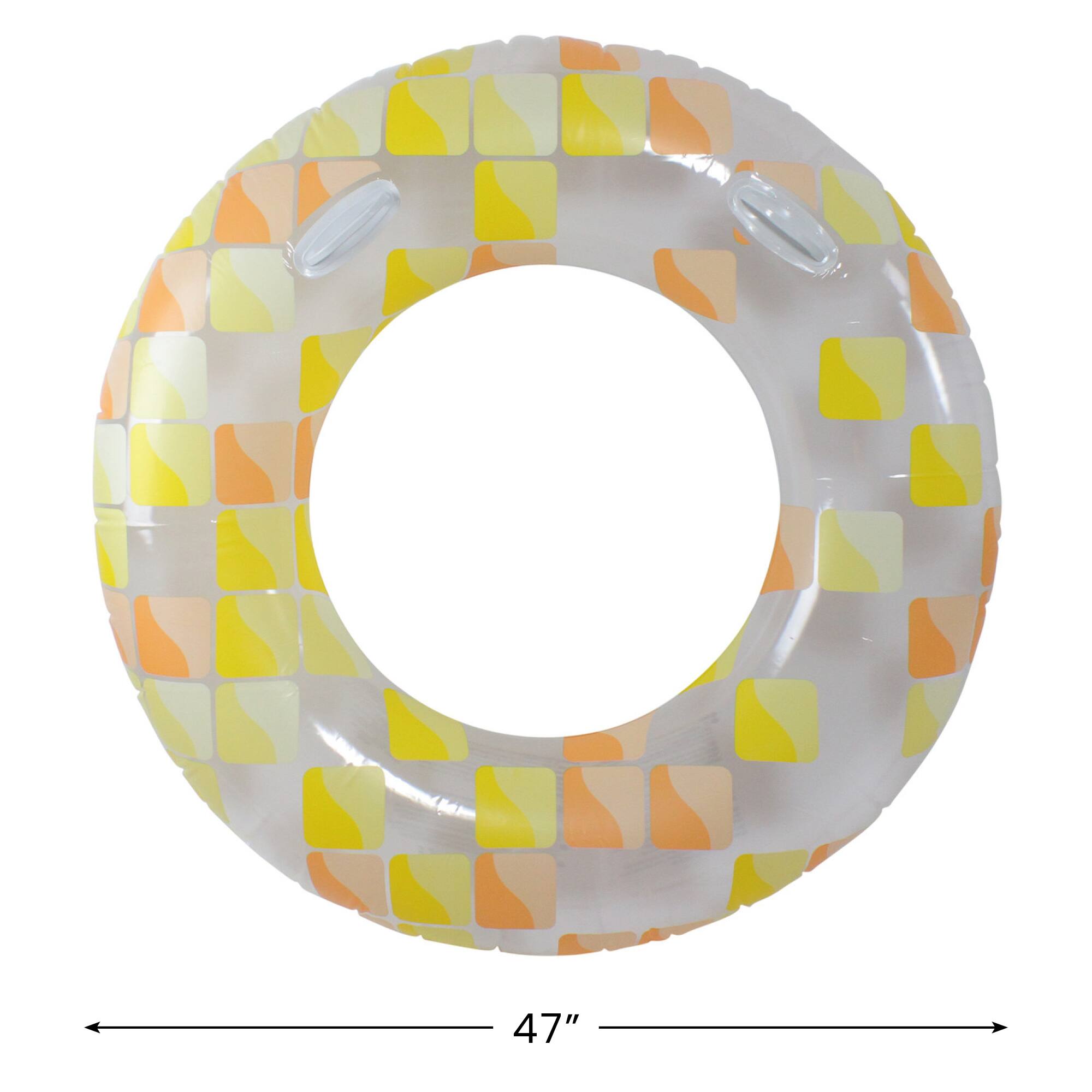 Alt View 3. Pool Central - Inflatable Yellow and Orange Mosaic Swimming Pool Ring Float, 47-Inch - Yellow.