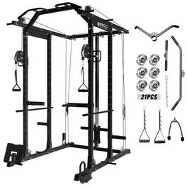 Mikolo - Power Rack Cage, 1500 lbs Weight Rack with Cable Crossover Machine, Multi-Function Squat Rack - Black