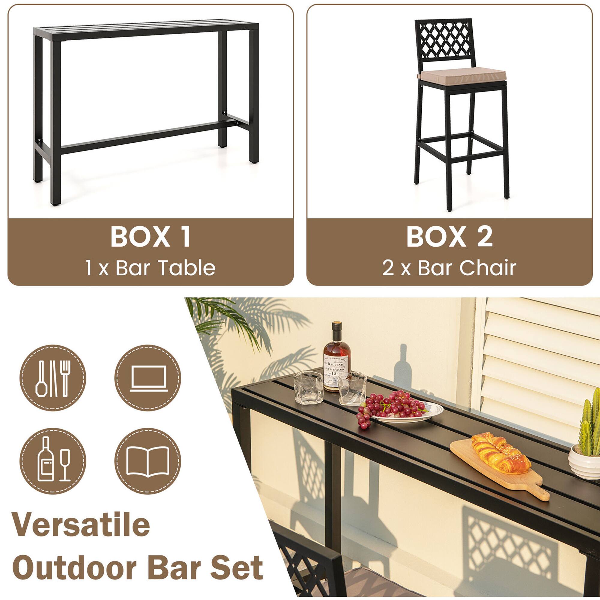 1 BOX 1 X Bar Table  
BOX 2 2 X Bar Chair  
Versatile Outdoor Bar Set